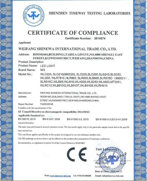 Çin Weifang ShineWa International Trade Co., Ltd. Sertifikalar
