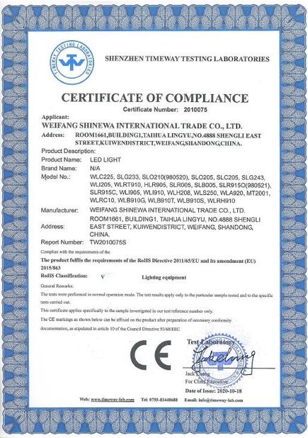 Çin Weifang ShineWa International Trade Co., Ltd. Sertifikalar